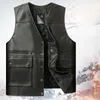 Gilet da uomo 2023 Primavera Autunno Uomo Streetwear Gilet in vera pelle Maschile con scollo a V Cappotti senza maniche Vera pelle di pecora Gilet casual D366 230927