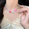 Choker Goth Vintage Roze Aardbei Hanger Kleurrijke Acryl Snoep Kralen Ketting Voor Meisje Party Leuke Y2K EMO Sieraden Accessoires Cadeau