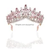 Hair Jewelry Baroque Rose Gold Pink Crystal Bridal Tiara Crown With Comb Pageant Prom Veil Headband Accessories 220831 Drop Delivery Dhmt0