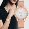 Relógios femininos relógios femininos luxo malha banda pulseira rosa ouro incrustado cristal moda 230927