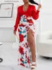 Robes décontractées de base Robe longue à imprimé floral avec fente haute et cordon de serrage T230928