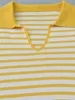 Kvinnors tröjor Kvinnor Kontrast Färg Striped Silk Cotton T-shirt 2023 Spring Autumn Ladies All-Match Långärmning avbryta krage Löst tee