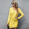 Casual Dresses Tie-Dye Long Sleeve Dress Fashion Print för kvinnor elastiska veckade fest damer eleganta mini vestidos