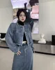 Abiti da lavoro Abito da ragazza coreano Abito da donna in pile autunnale Girocollo Cappotto corto in denim Vita alta Gonna lunga versatile Moda Set a due pezzi