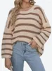 Women's Sweaters Benuynffy Drop Shoulder Button Detail Knitted For Women 2023 Spring Fall Striped Casual Loose O-Neck Pullover Jumper