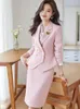 Tvådelad klänning S-3XL Elegant Autumn Winter Ladies kjol kostym kvinnor svart blå rosa kvinnlig formell uppsättning blazer för affärsarbete slitage