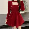 Casual Dresses Canary Velvet French Elegant Black Dress Mini Knitted Autumn And Winter For Women 2023 Red Sexy Short