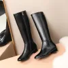 Designer Boots Over The Knee Boots Large Size Square Toe Low Heel Black White High Quality Autumn Winter Side Zipper PU High Quality Boots Luxury Brand