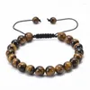 Charm Armband 10st 8mm Natural Lava Tiger Eye Stone Pärlor Armband Justerbart flätade rep Bangles Män kvinnor Yoga Healing Balance