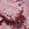 Misturas de lã feminina jaqueta de tweed rosa primavera / outono / inverno jaqueta feminina casaco clássico senhoras selvagens senhoras fio brilhante jaqueta de tweed trançada 230927