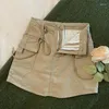 Gonne Minigonna vintage a vita alta con cintura Donna Moda coreana Tasca Demin Cargo Donna Pantaloncini linea H con coulisse Y2k