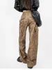 Pantaloni da donna Pantaloni cargo dritti a lunghezza intera con tasca marrone in pelle PU lavata da donna