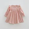 Vestidos de menina estilo francês vestido de princesa para meninas cor sólida mangas compridas outono mini causal roupas de criança