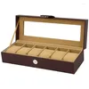 Oglądaj pudełka Najwyższa jakość 6 Grids Organizer Organizator wyświetlacza Pudełka Pudełka skórzane luksusowe szkło dla uchwytów męskich prezent walentynkowy