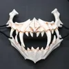 Half Dier Masker Lange Tanden Demon Samurai Wit Bot Masker Tengu Dragon Yaksa Tijger Hars Masker Cosplay T2005092962