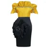 Abbigliamento etnico 2 pezzi gonne di grandi dimensioni set top gialli a maniche corte pieghettate e abiti africani eleganti da festa neri per le donne 4XL