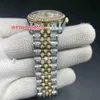 Full Diamonds Case Watches For Men Big Stones Bezel Day Sweep Automatic Date Watch High Quality 36mm Two Tone Wristw3252