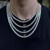 Iced Out Tennis Chain Real Zirconia Stones Silver Single Row Men Women 3mm 4mm 5mm Diamonds Halsband smycken gåva till temaparti ZZ