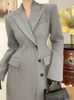 Mulheres misturas de lã cinza casaco de lã feminino inverno estilo francês de alta qualidade longo casaco de lã casacos e jaquetas mulheres inverno casaco quente 230927