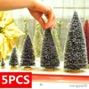 Christmas Decorations 5pcs Decorated small Christmas tree pine on sisal silk Blue-green gold silver and red mini Christmas tree ornaments