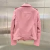 Damen Leder Kunstleder Mantel Frühling Frauen Echtes Leder Jacke Mode Kurze Kleidung Weibliche Rosa Oberbekleidung Umlegekragen FN6673 230927