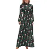 Casual Dresses Cool Birds Print Dress Flamingos Söt maxi Street Style Beach Long High Neck Vestidos