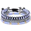 Link Bracelets 3pcs/set Fashion Rectangle Beads Set For Men Women Natural Purple Agates Hematites Bracelet Couple Healing Jewelry