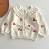 Jackets New Baby Girl Knit Cardigan Infant Autumn Princess Embroidery Mushroom Sweater Lotus Collar Girls Knitted Jacket Clothes 230928