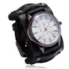 Armbandsur Mens Quartz Watches Luxury Wristwatch 2023 Cowhide Watchband Punk Style Watch For Men Wide äkta läderarmband