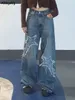 Jeans feminino S-4xl jeans women harajuku namorado chic streetwear simples americano retro calça de perna larga faculdade de baixa cintura de moda 230928