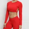 Aktive Shirts Yoga Gym Top Frauen Langarm Sport Crop Für mit Polsterung Sport BH Lycra Frau Sportswear Rosa Rot Blau Schwarz 2023