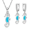 Collana di orecchini set blu carino opale di fuoco ippocampo per accessori per feste da donna e orecchini gioielli animali