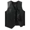 Mäns västar 2023 Spring Autumn Men Streetwear Real Leather Vest Male Vneck ärmlösa rockar äkta fårskinn Casual Waistcoat D366 230927