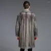 Męskie okopy płaszcze stylowe szary faux futra kurtka klapowa Mid Long Men Zimowa marka zagęszcza ciepłe płaszcze trend na zewnątrz luksusowa warstwa marna