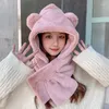 Cappelli Sciarpe Guanti Set Inverno Cappello di pelliccia imitazione Donne Simpatico orso Paraorecchie Autunno Sciarpa di peluche con cappuccio Un caldo bavaglino spesso