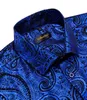 Herrklänningskjortor Luxury Royal Blue Paisley Silk Wedding Party Performence Shirt For Men Social Clothing Camisas de Hombre 230927