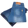 Mens Jeans Brother Wang Classic Style Men Brand Business Stretch Slim Denim Pants Light Blue Black Byxor Male 230927