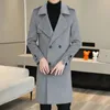 남자 양모가 가을과 겨울 2023 Highend Fashion 잘 생긴 트렌드 핸드 메이드 두 배의 모직 코트 무릎 위로 오랫동안 230927