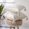 Housse de coussin en lin et coton de Style Boho, taie d'oreiller décorative pour la maison, Beige avec glands, 45x4 5/30x50