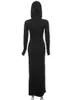 Günlük Elbiseler Kadınlar İçin Yaz Giysileri 2023 Uzun Kollu Elbise Maxi Party Club Street Giyim Out Out Side Slit Siyah