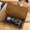 Uhrenboxen Tragbare Lederbox 3 Rollen Schnalle Outdoor Reise Aufbewahrungstasche Organizer Geschenke für Männer Y6p7