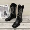 Laarzen 2023 Platform Cowboylaarzen Dames Herfst Winter Mode Leren Laarzen Mode vierkante kop Lage Hoge Hakken Dames Designer Schoenen 42 x0928