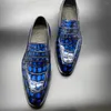 Sapatos de vestido Chue Crocodilo Couro Azul Cor Esfregando Homens Casamento Banquete Cavalheiro