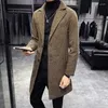 Men's Trench Coats 2023 Autumn And Winter Korean Version Solid Color Lapel Slim Long Windbreaker Men's Fashion Casual Single-breasted