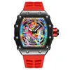 ساعة Wristwatches أزياء رجال الكوارتز يشاهد Kongo 68-01 Graffiti Dial Auto Date Luminous Hand Silicone Band Sport Watch Watch