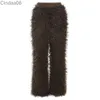 2023 Fall Womens Clothes Plush Pants New Casual High Waist Fur Solid Loose Street Pat Straight Length Casual pants Trousers