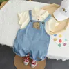 Kleidung Sets Jungen Revers Einreiher Overalls Anzug 2023 Sommer Ausländische Junge Baby Denim Shorts Zwei-stück Set