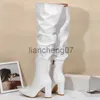 Boots 2023 New Women Over-the-Knee Boots Punk Square High Heel Winter Zipper Shoes Pleated Pointed Toe Solid Color Lady Long Booties x0928