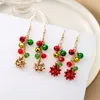 Backs Earrings Christmas Elements Fashion Red And Green Color Matching Flowers Ear Hook