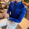 メンズカジュアルシャツ秋の明るいフラワーシャツシントップファッション汎用性のあるヒョウ柄長いスリーブカラーブルービジネス
